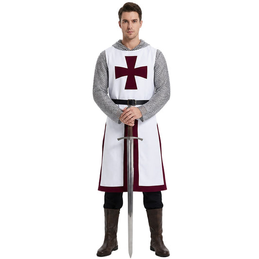 Men's Templar Knight 3-Piece Costume Set – Medieval Crusader Outfit MEEJOY