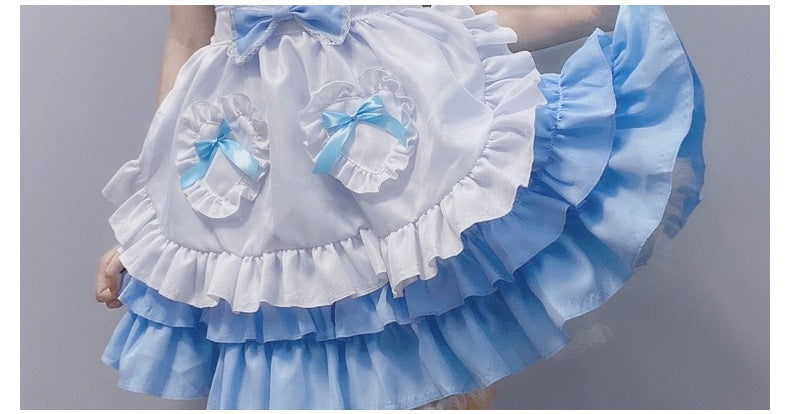 Japanese Anime Sexy Cream Sweetheart Maid Dress & Blue Pure Lolita Dress Full Set