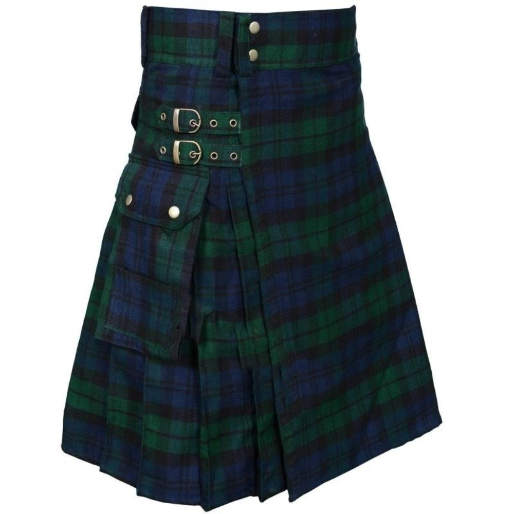 Mens Scottish Kilt Plaid Pleated Skirt Tartan Utility Costume Holiday Dress