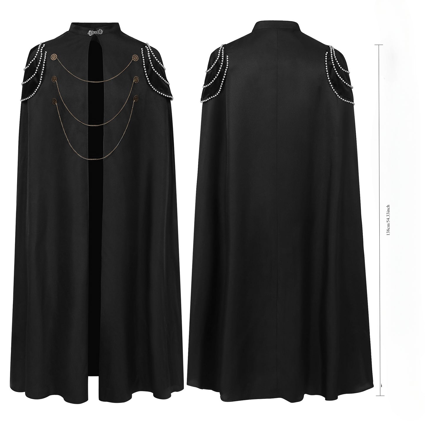 Medieval European Royal Cloak with Padded Shoulders: Vintage Beaded Gear Chain Hooded Cape for Men and Women - Performance Costume