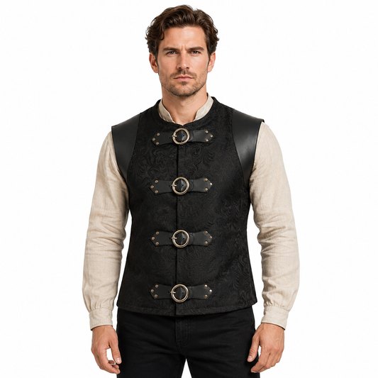 Templar Knights Medieval Waist-Tied Patchwork Vest Men's Top for Stage Performances Waistcoat