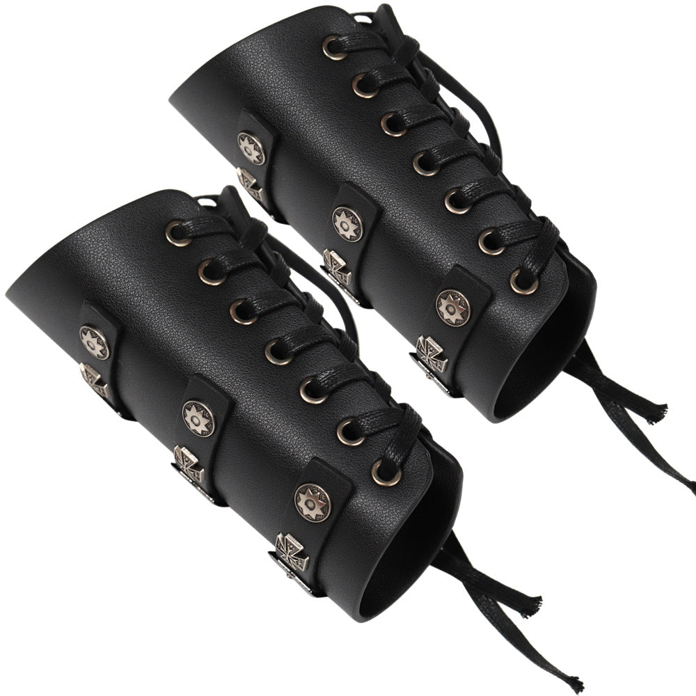 Medieval Renaissance Rivet Crusader Bracers Nail Wrist Guard Arm Guard with PU Leather Lacing