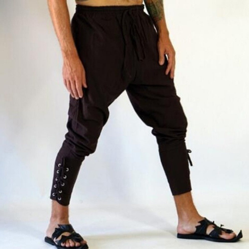 Men's Medieval Renaissance Pirate Viking Gothic Casual Pants Solid Color Loose Harlan Pants