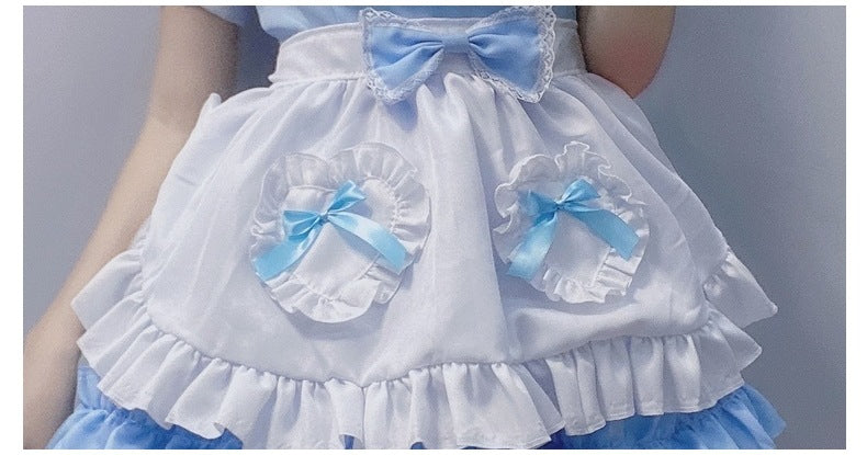 Japanese Anime Sexy Cream Sweetheart Maid Dress & Blue Pure Lolita Dress Full Set