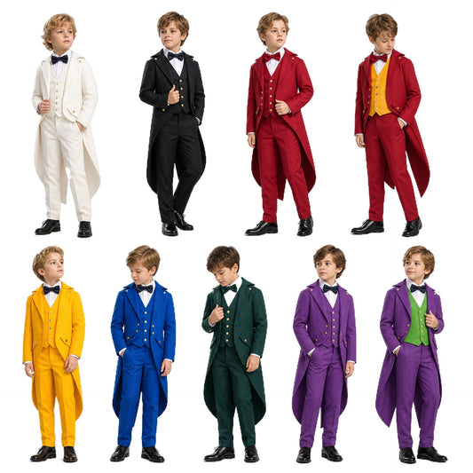Boys Victorian Tailcoat Costume with Waistcoat Look & Bow Tie