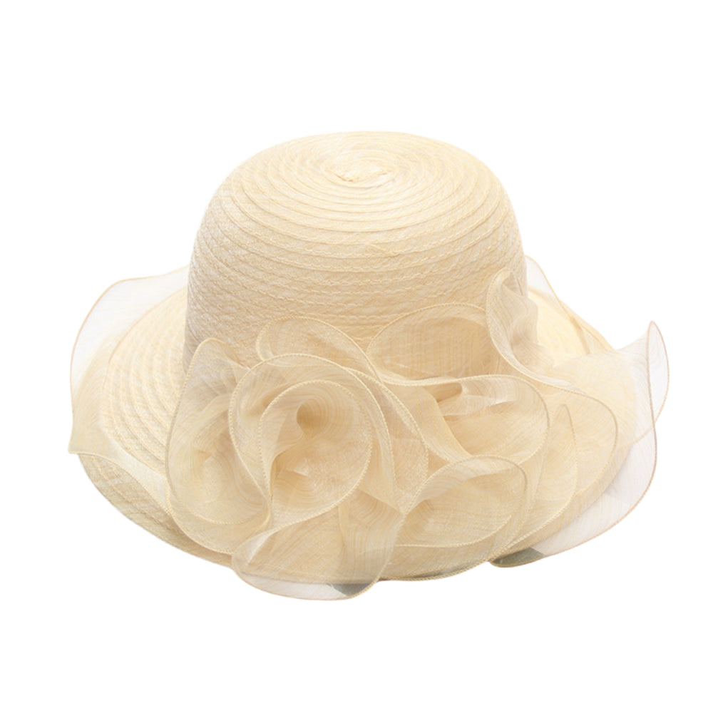 Elegant Women’s Organza Wide Brim Sun Hat – Foldable Floral Summer Beach Hat for Melbourne Cup, Garden Party, Outdoor Events