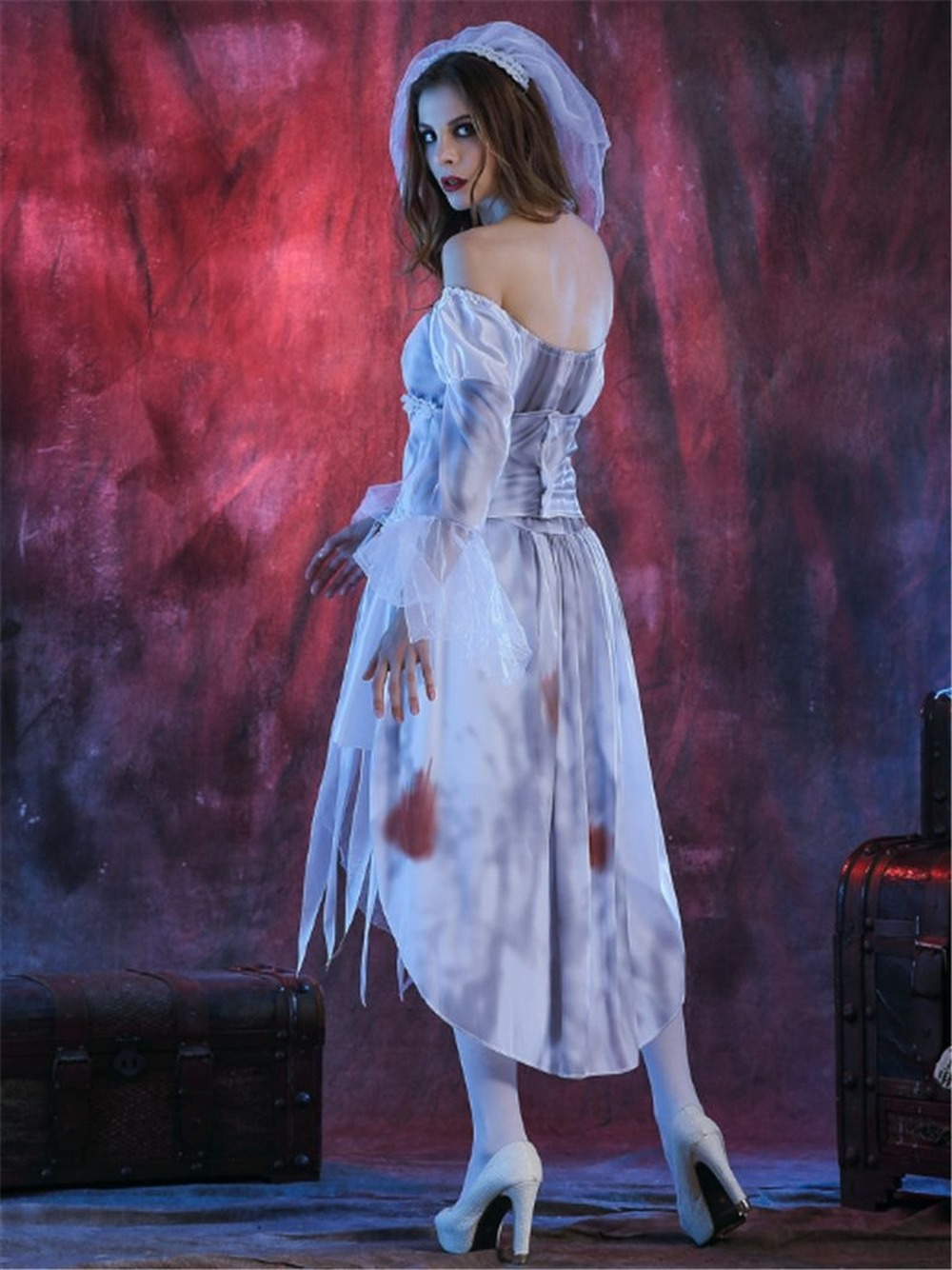 Women Zombie Bridal Halloween Costume Corpse Bride Fancy Dress Ghost Cosplay