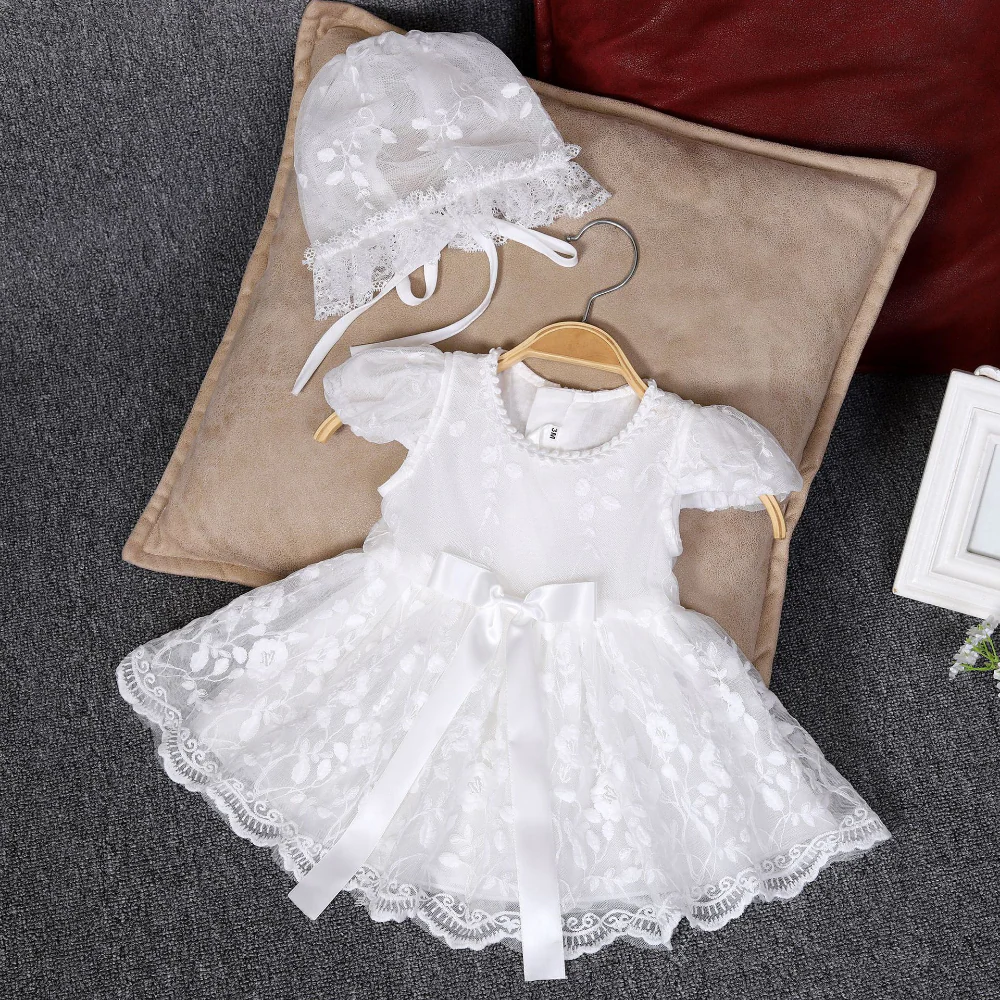 Baby Girl Lace Princess Dress with Hat – Puffy Tulle Gown Christenings
