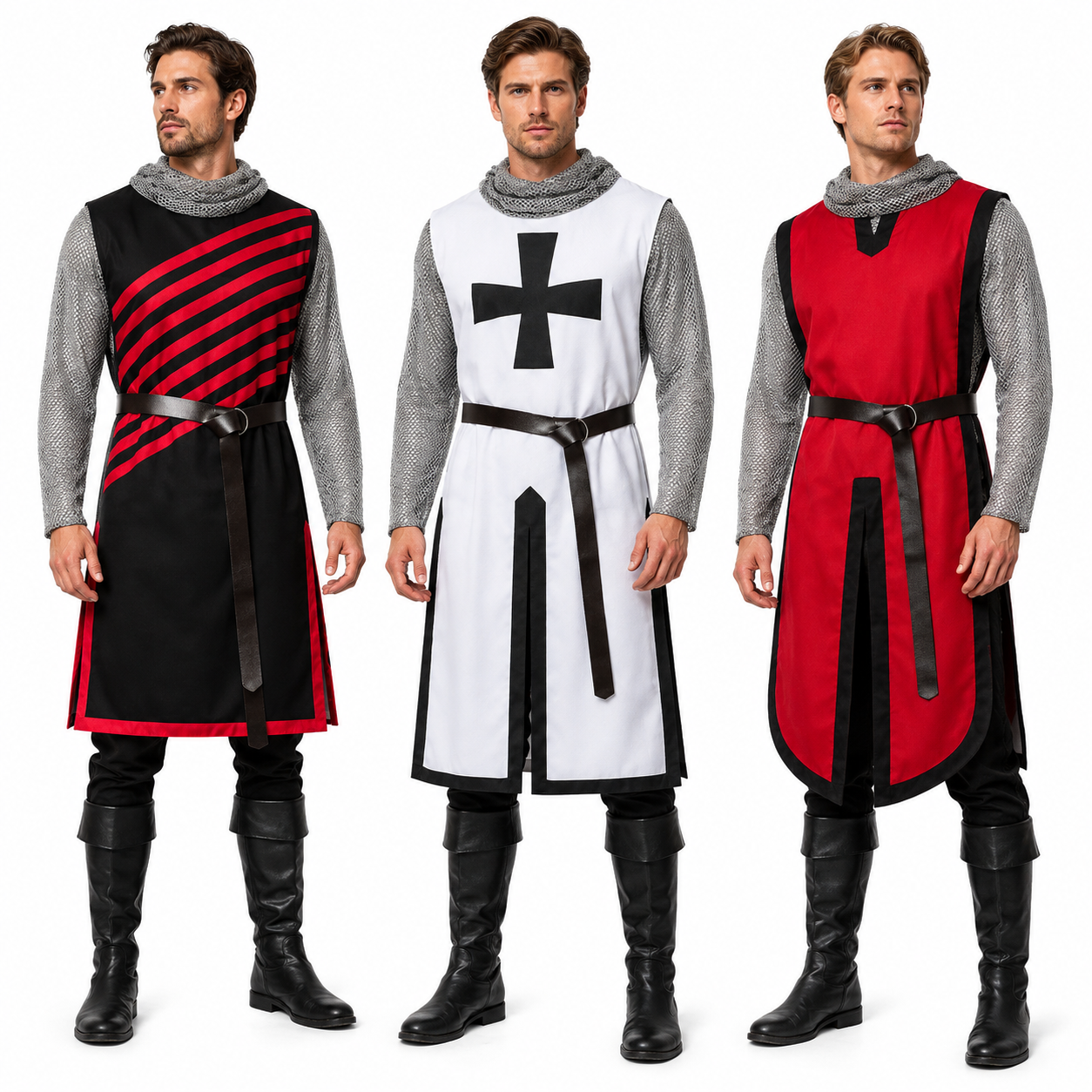 Men's Medieval Knight Chainmail-Look Costume Set – Templar Ren Faire LARP Outfit