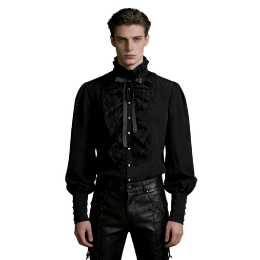 Men's Black Victorian Lace Ruffle Shirt – Gothic Steampunk Costume