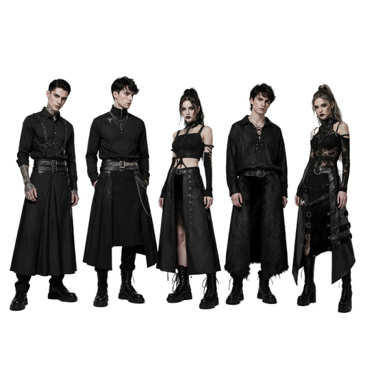 Dark Punk Rock Black Skirt Pants Unisex Gothic Streetwear Wide Leg Bottoms