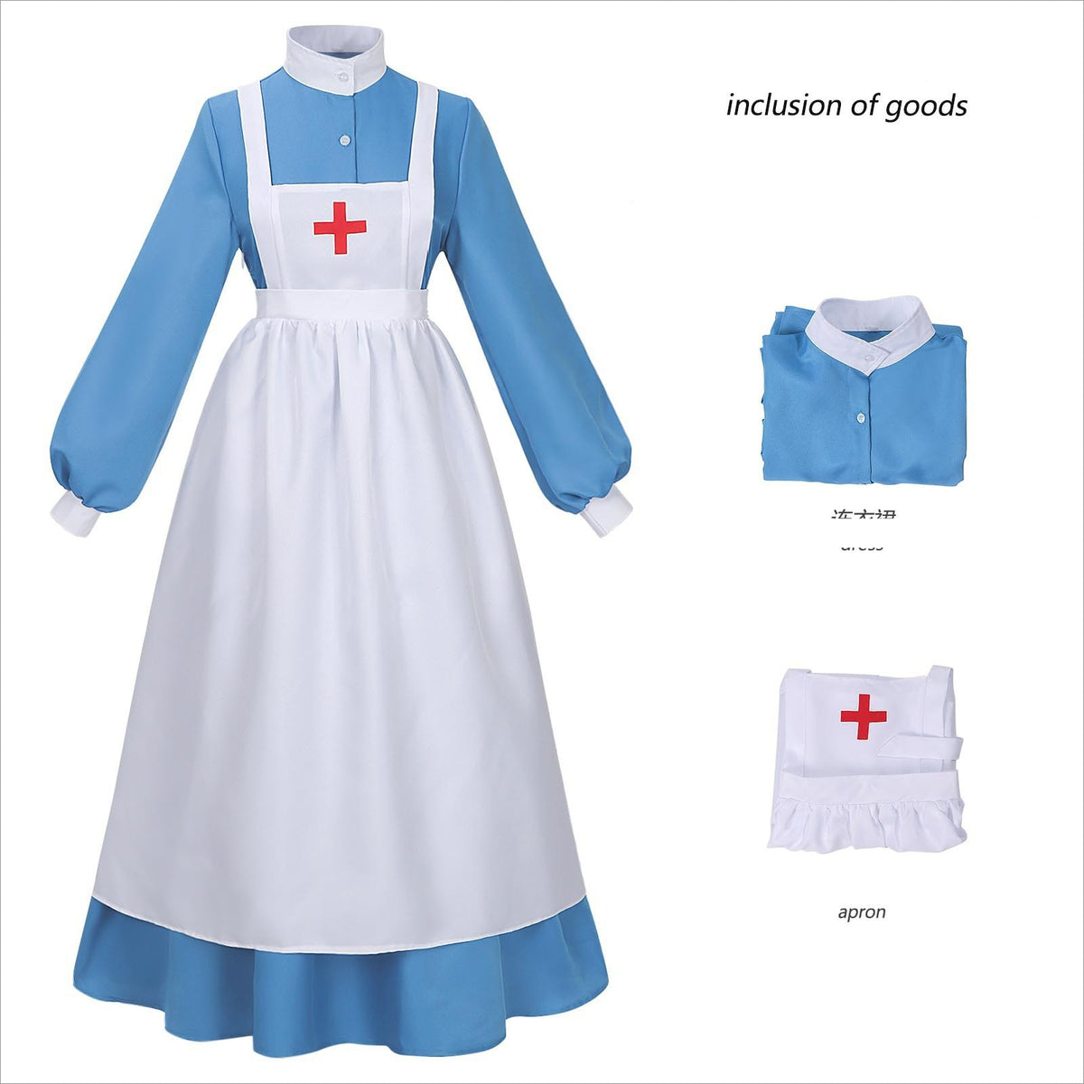 Women's Victorian Nurse Costume Dress – Blue & White Historical Outfit