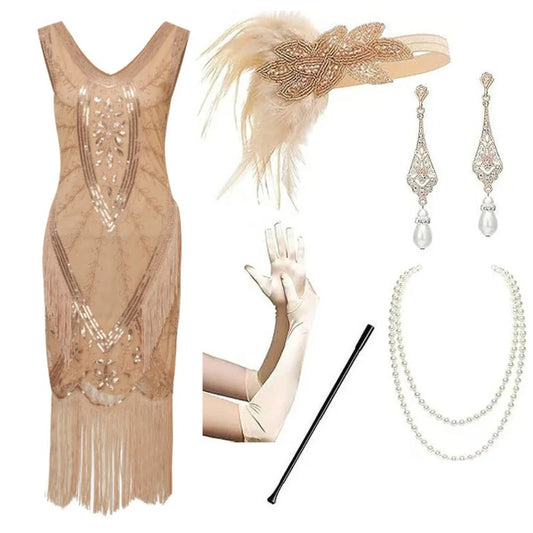 Champagne Gold 1920s Flapper Dress – Women's Gatsby Costume