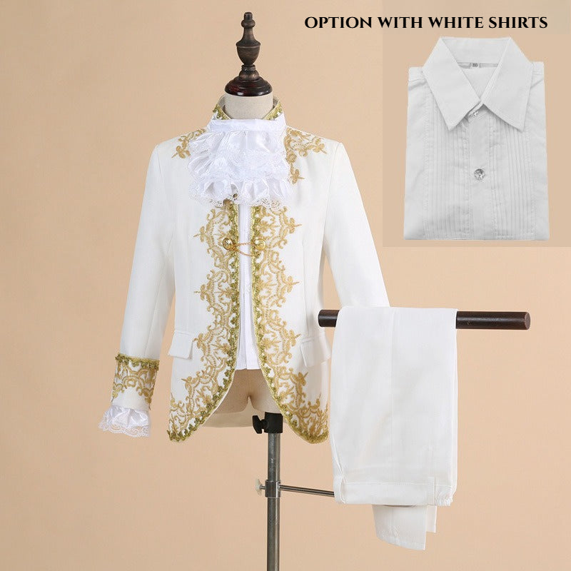 Boys Palace Prince Costume Jacket Pants Royal Stage Outfit Wedding Suit with Pants
