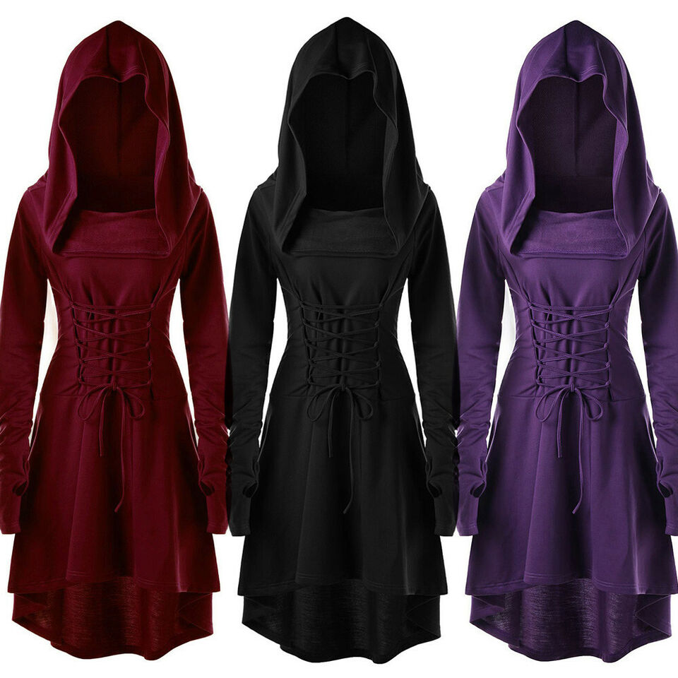 Viking Cloak Hooded Dress Medieval Wizard Cosplay Costume Carnival Cape Witch Assassin