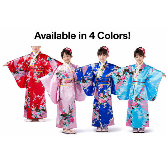 Girls Japanese Traditional Dress Kimono Robe Halloween Costume Book Week Suit