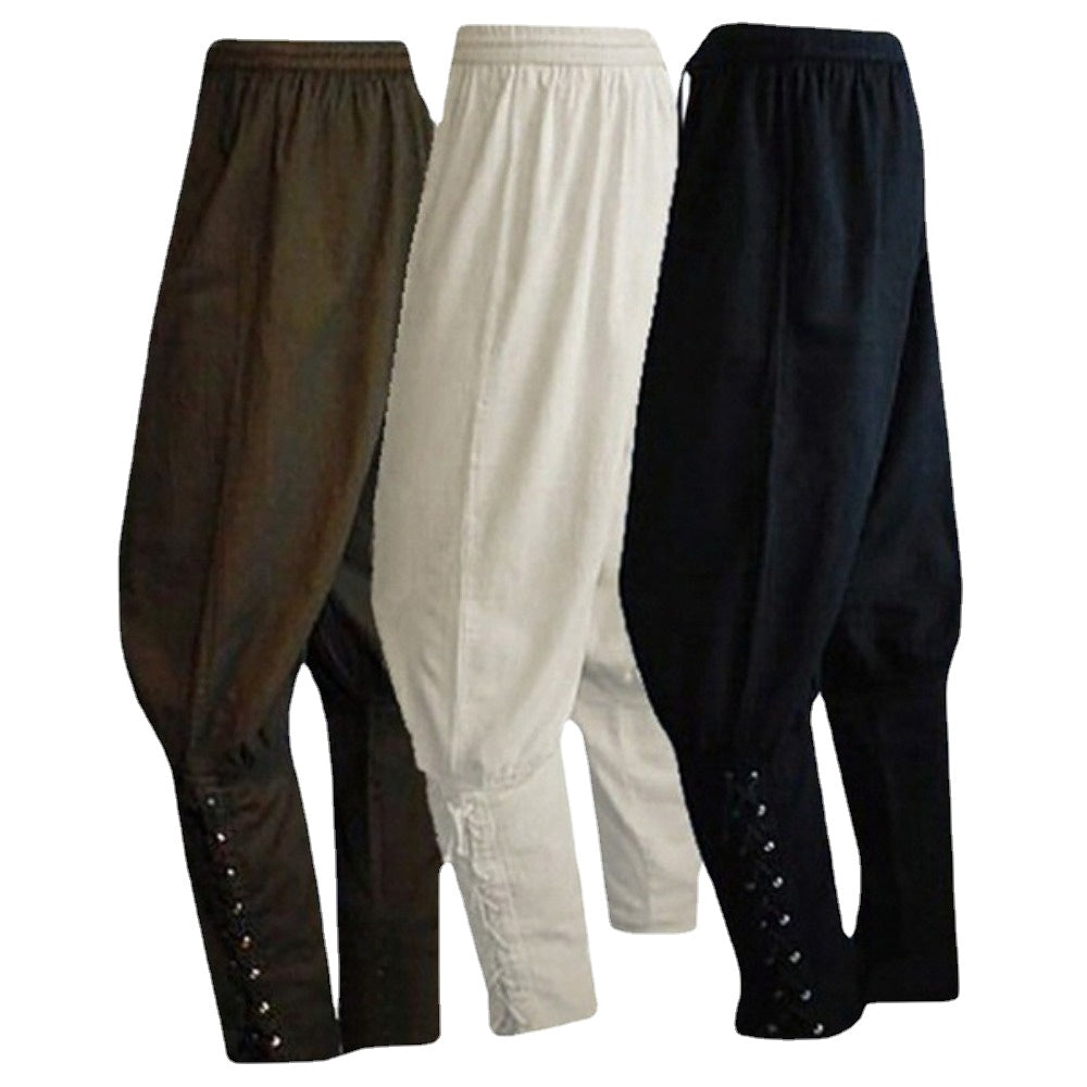 Men's Medieval Renaissance Pirate Viking Gothic Casual Pants Solid Color Loose Harlan Pants