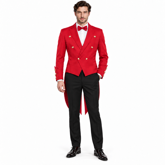Christmas Medieval Vintage Clothing Mid length Swallowtail Dress Red Tailcoat for Men