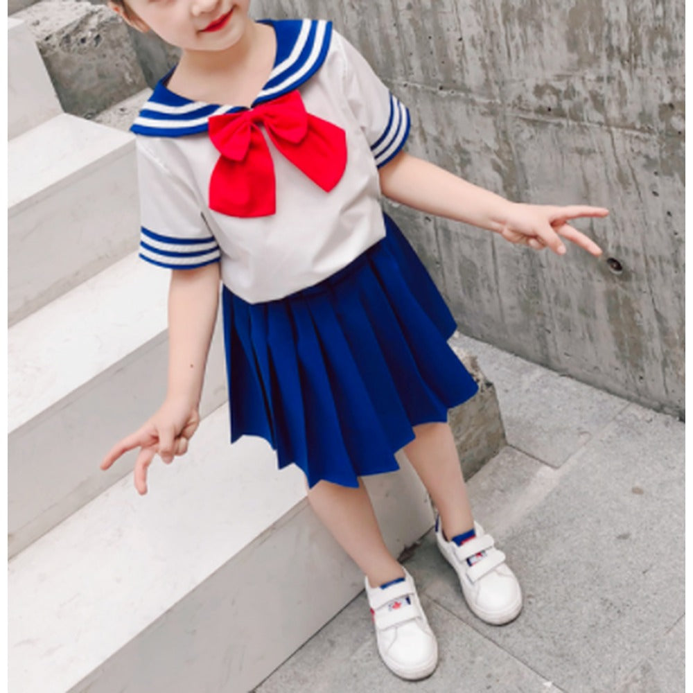 Girls Navy Sailor Costume Kids Child Halloween Blue Red Uniform Fancy Dress