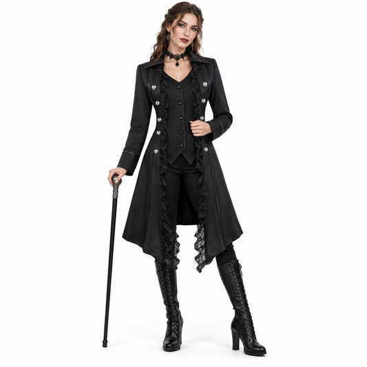 Women Historical Medieval Lace Edged Halloween Costume Cloak Coat Jacket
