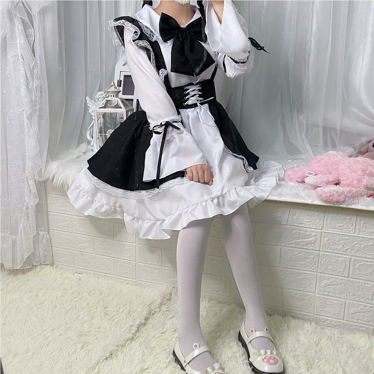 Japanese Style Crossdressing Lolita Distinguished Dress - Women's Long Sleeve Short Skirt Western-style Cosplay Maid Costume