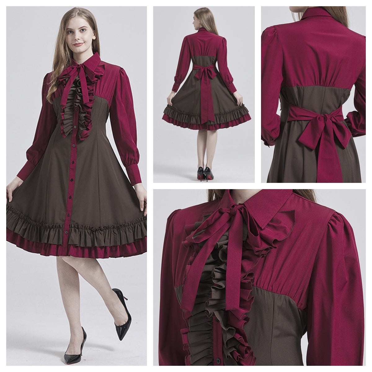 Medieval Court Dress Plus Size Shirt with Collar Ruffle Hem Vintage Skirt Shirt