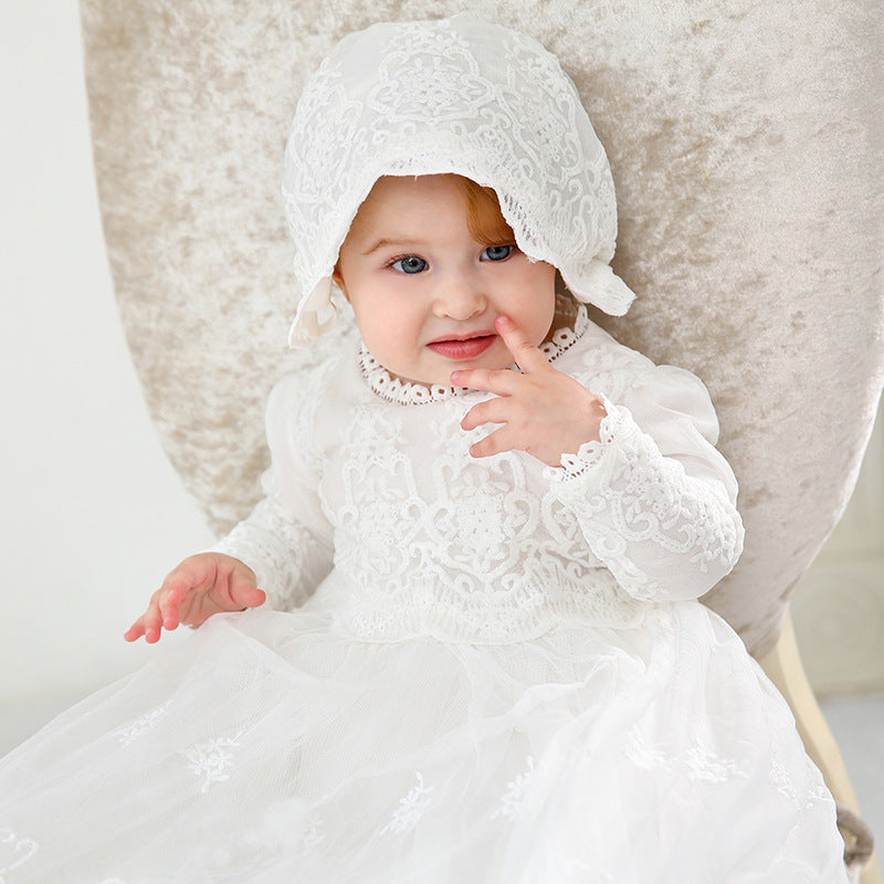 Elegant Lace Baby Baptism Christening Gown Blessing Dress + Bonnet