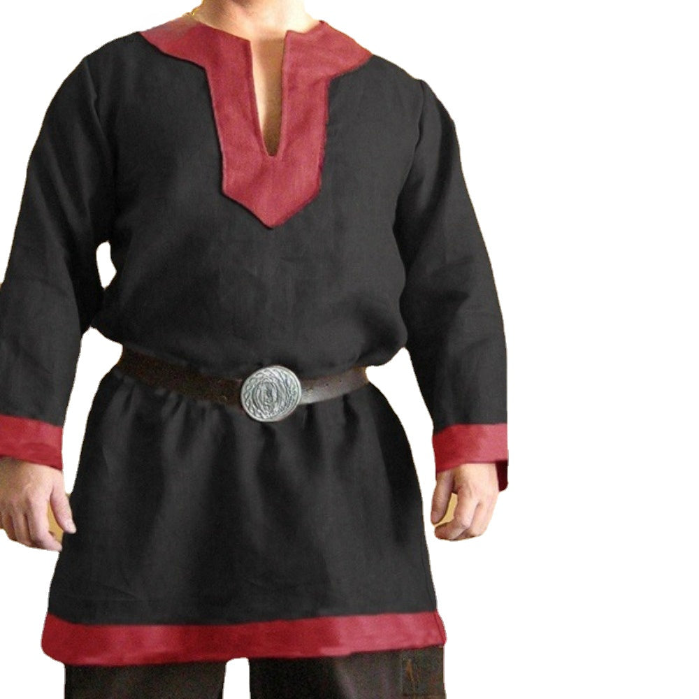 Mens Long Sleeve Shirt Medieval Renaissance Knight Tunic Viking Warrior Top Halloween Costume