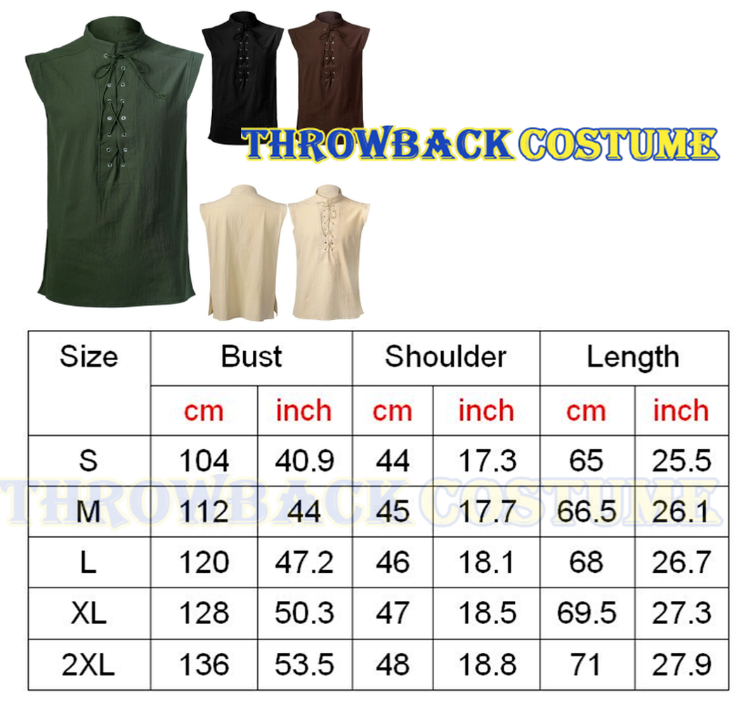 Mens Vintage Medieval Vest Renaissance Sleeveless Halloween Costume Shirts Tops