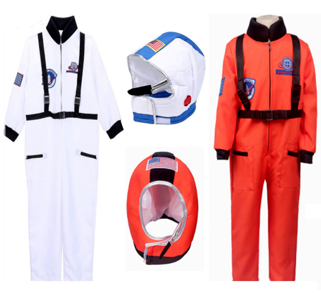 Boys Girls Astronaut Costume NASA Orange White Space Suit Halloween Fancy Dress