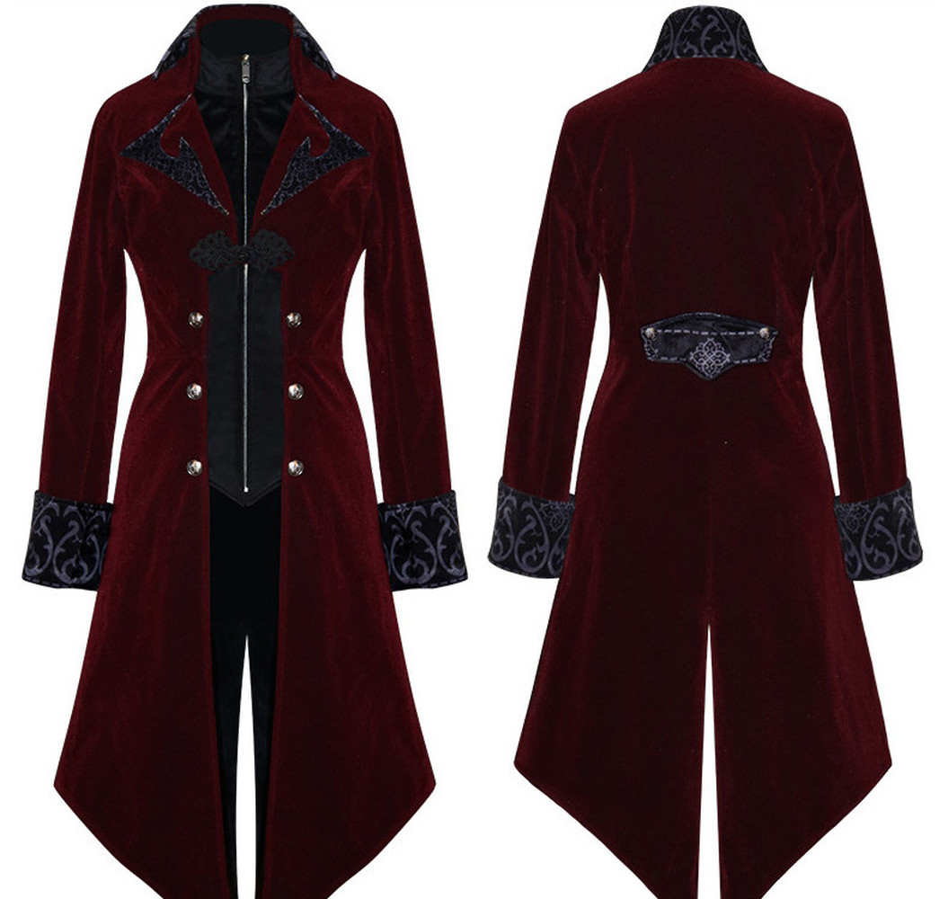 Men's Steampunk Vintage Medieval Tailcoat Jacket Retro Gothic Victorian Frock Coat Uniform Halloween Cosplay Costume