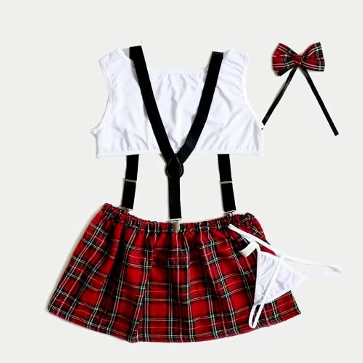 Women's Schoolgirl Lingerie Valentine's Day Roleplay Costumes Lingerie Set Sexy Student Uniform with Suspenders