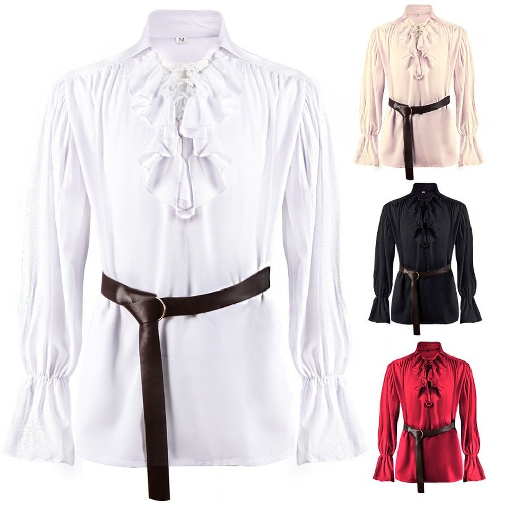 Adult Pirate Shirt Victorian Tops Medieval Renaissance Puff Sleeve Ruffled Medieval Shirt