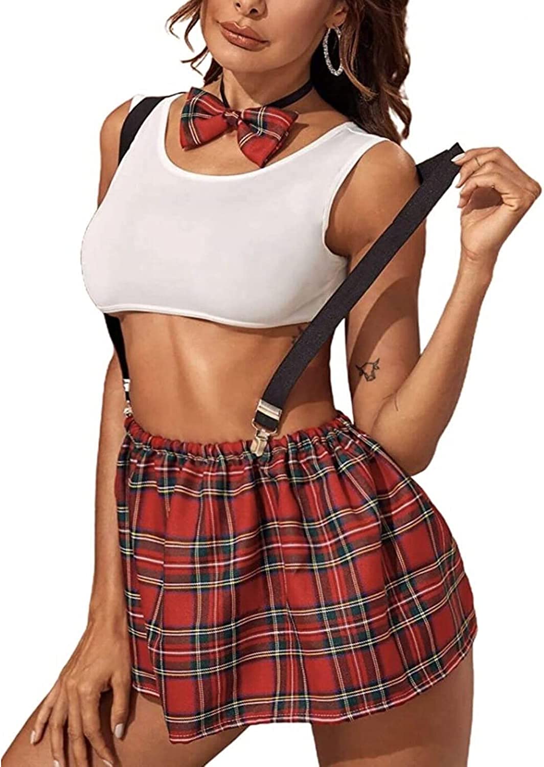 Women's Schoolgirl Lingerie Valentine's Day Roleplay Costumes Lingerie Set Sexy Student Uniform with Suspenders