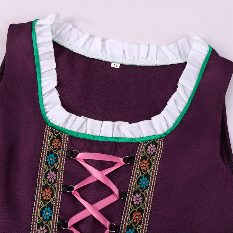 Women Dirndl Dress Bavarian German Traditional Oktoberfest Purple Green Floral Beer Dress