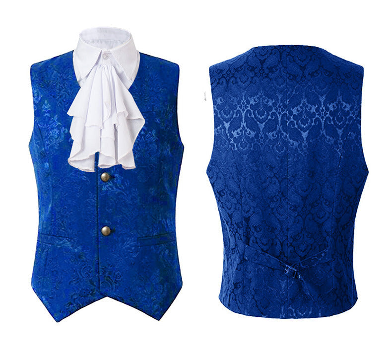 Men Retro Medieval Renaissance Vest with White faux Collar Waistcoat Gothic Steampunk Victorian Costume