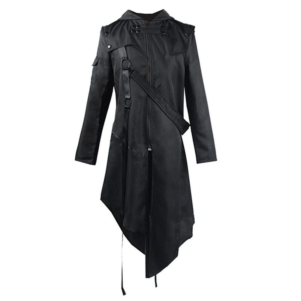 Mens Steampunk Trench Coat Gothic Long Cosplay Black Jacket Halloween Costume