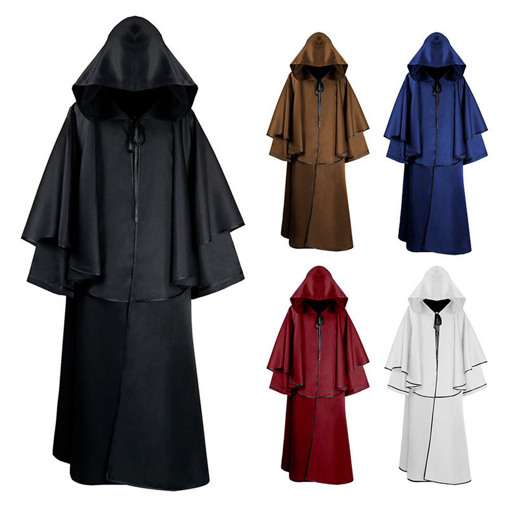 Men Medieval Friar Hooded Robe Monk Renaissance Halloween Costume