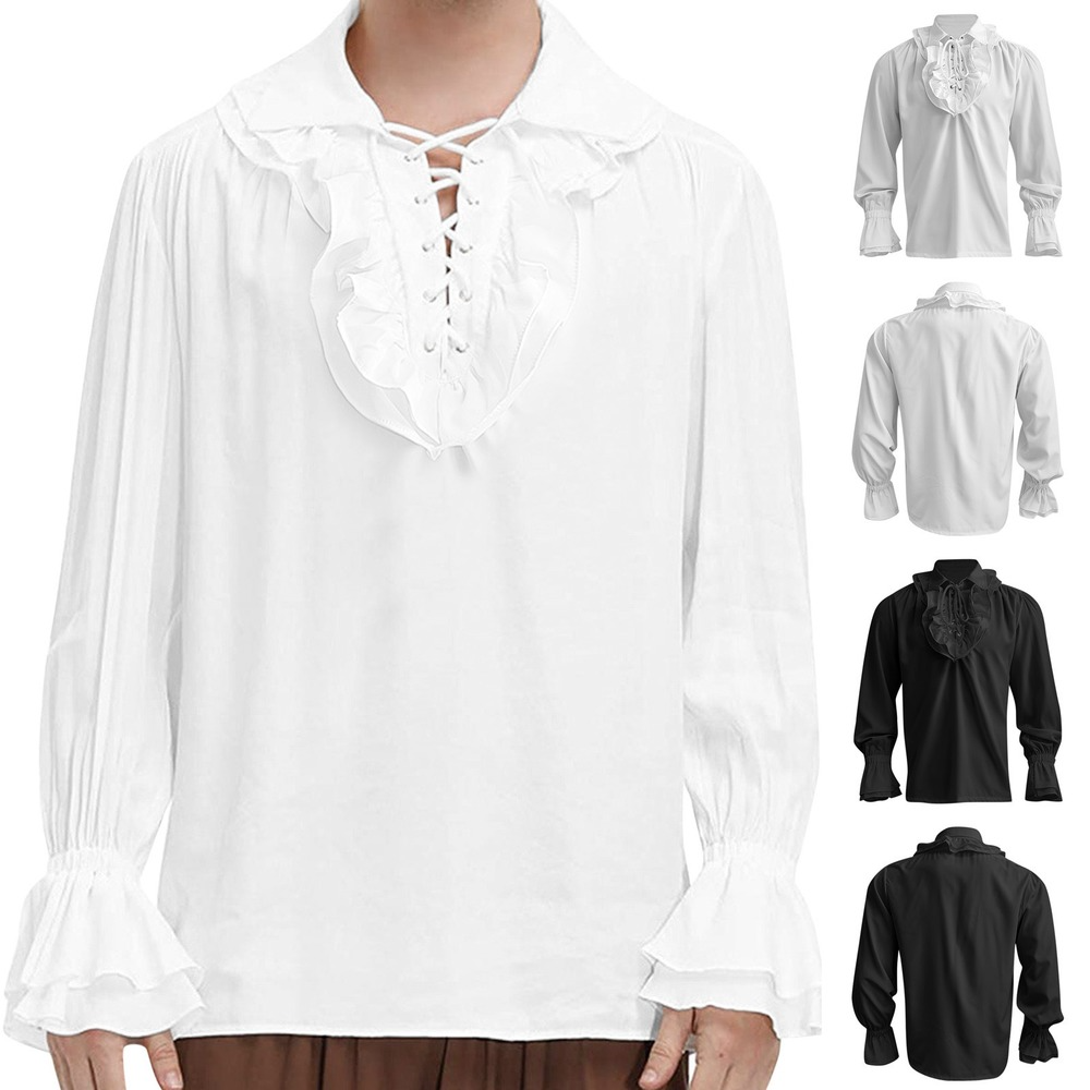 Women Men Pirate Shirt Victorian Top Medieval Renaissance Gothic Vampire Costume