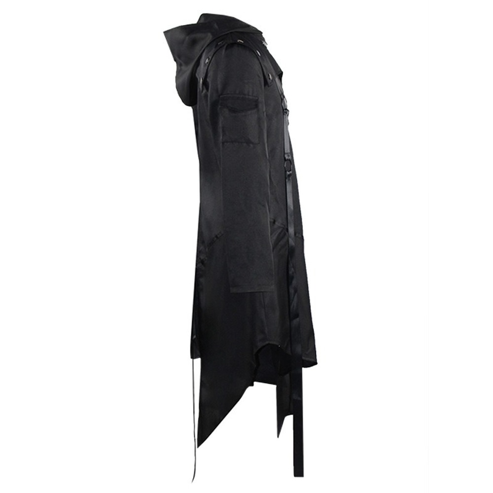 Mens Steampunk Trench Coat Gothic Long Cosplay Black Jacket Halloween Costume