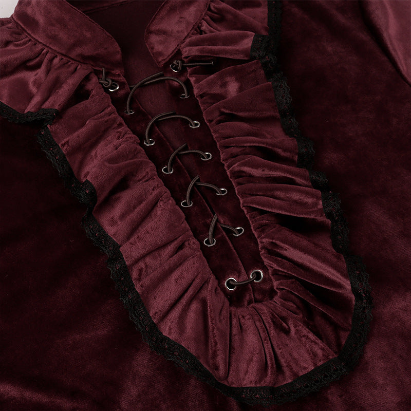 Men's Ruffled Velvet Shirt - Vintage Medieval Steam Punk Victorian Attire