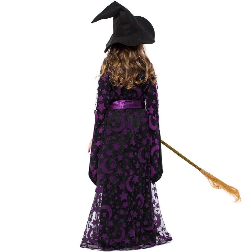 Girls Witch Costume Halloween Party Kids Deluxe Wizard Queen Fancy Dress Outfit