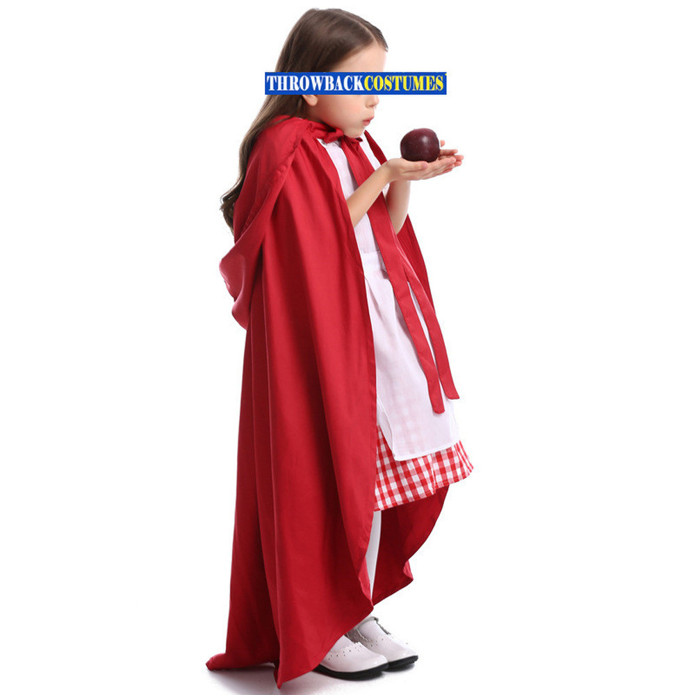 Girls Little Red Riding Hood Costume Halloween Fancy Dress Long Cape Kids Outfit Full Set