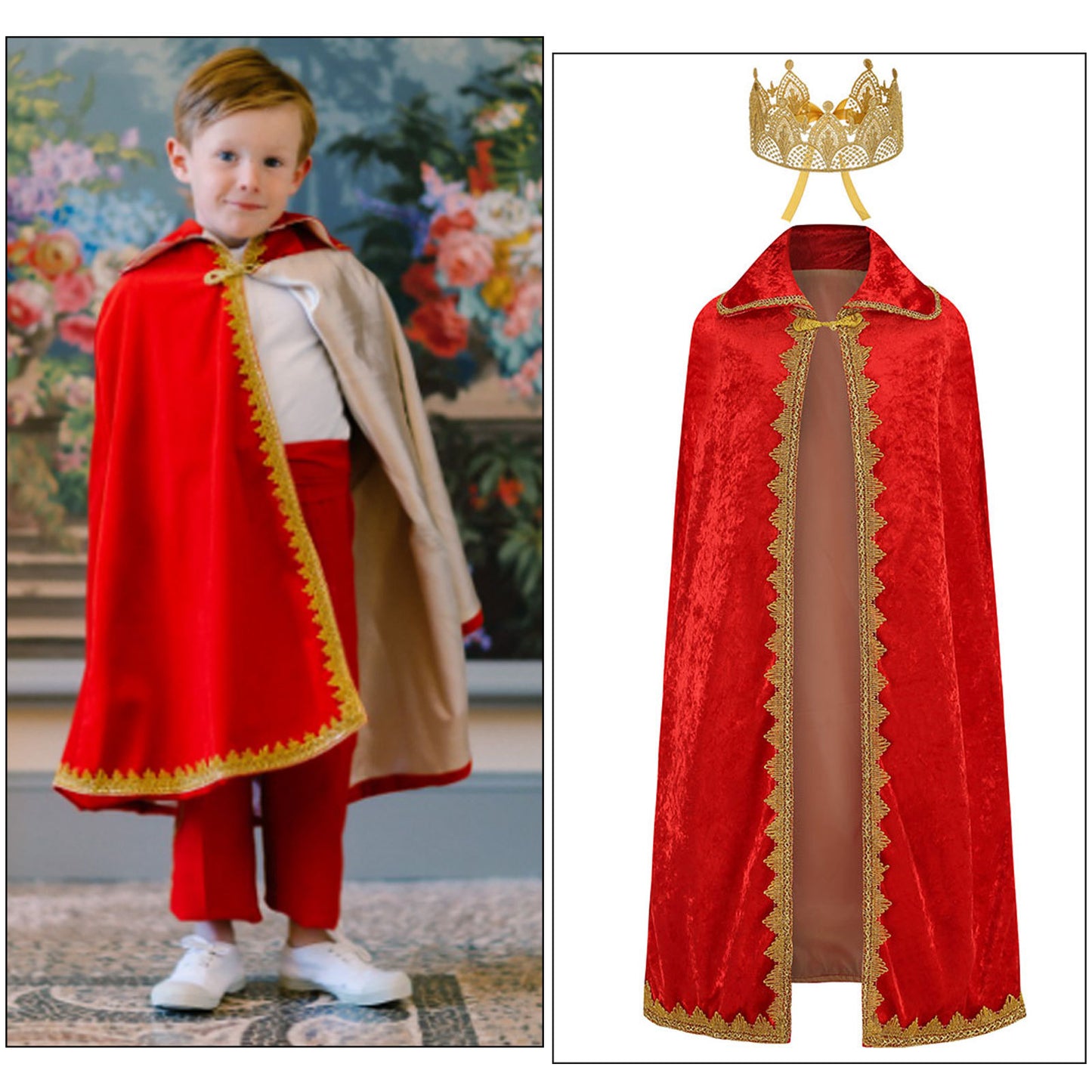 Halloween Christmas Prince Show Costume Carnival Kids Double Decker King Cloak Cape