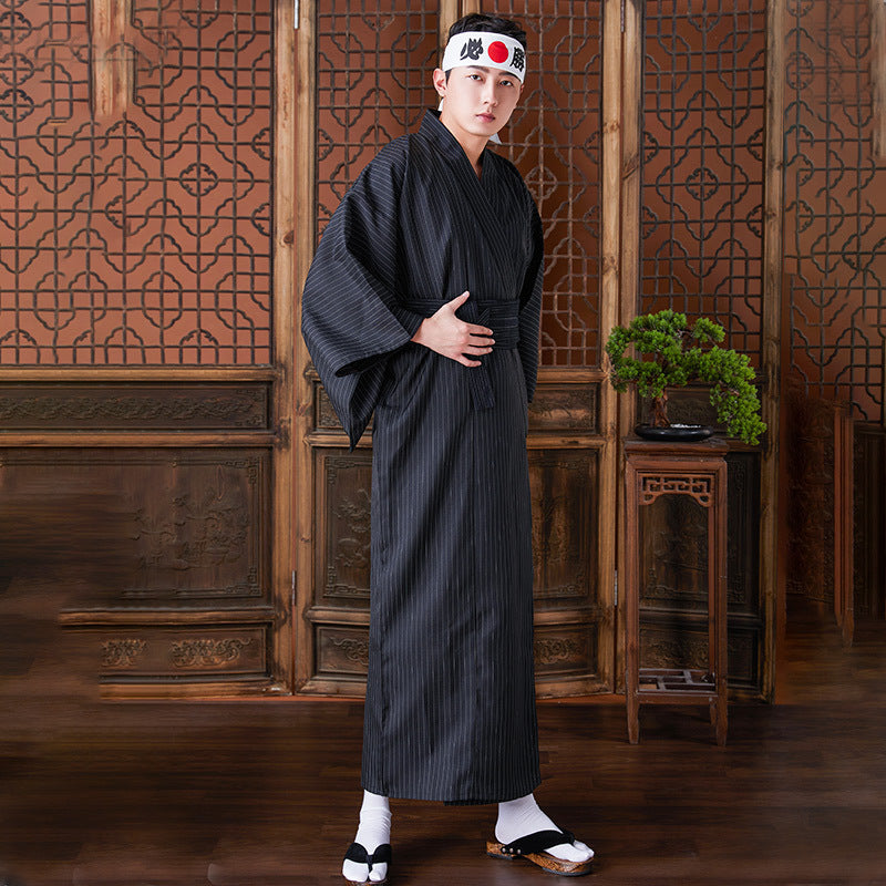 MEEJOY men's black samurai-inspired kimono costume for Japanese festival cosplay and photography