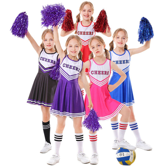 Children's Cheer Leading Uniform Five-color CHEERS Sleeveless Girls Cheerleading Full Set Skirt ,Socks, lala flowers