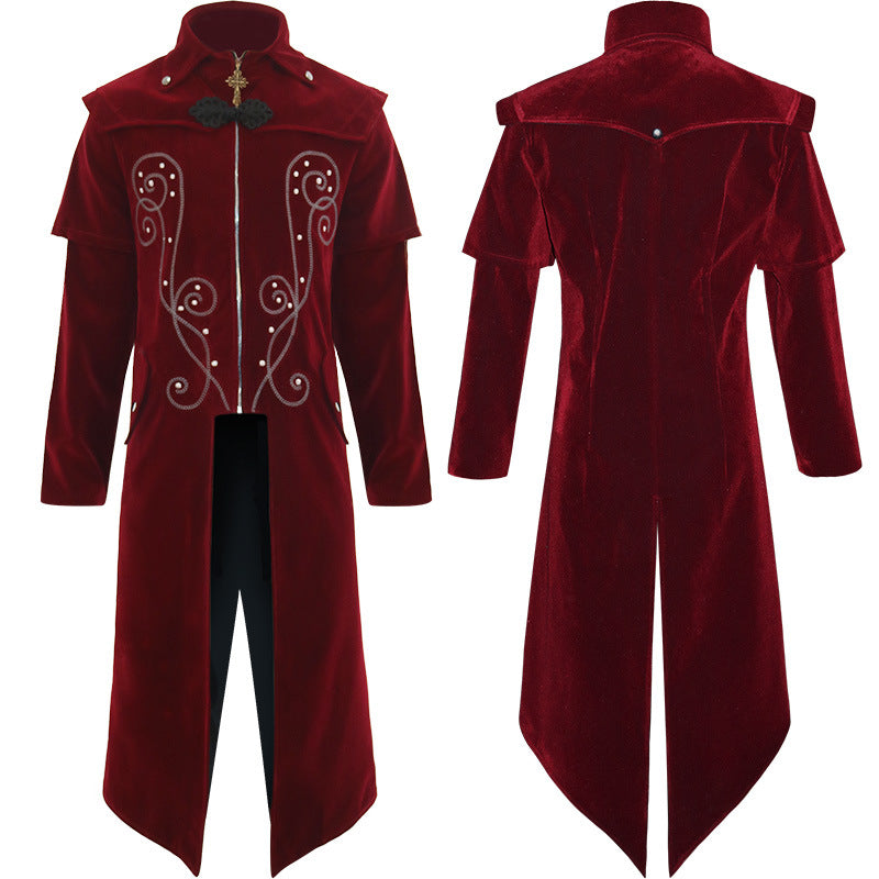 Men's Steampunk Vintage Medieval Tailcoat Jacket Retro Gothic Victorian Frock Coat Uniform Halloween Cosplay Costume