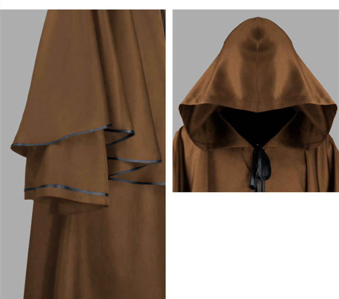 Men Medieval Friar Hooded Robe Monk Renaissance Halloween Costume