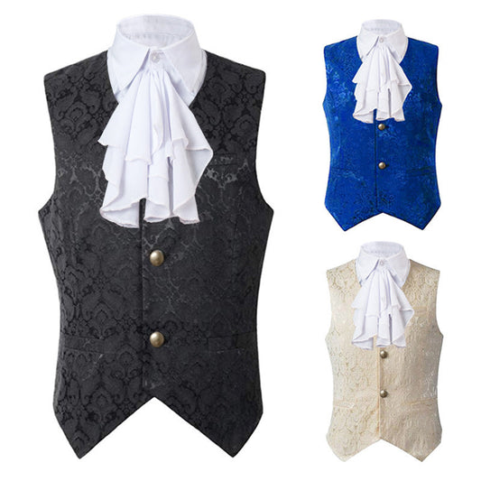 Men Retro Medieval Renaissance Vest with White faux Collar Waistcoat Gothic Steampunk Victorian Costume