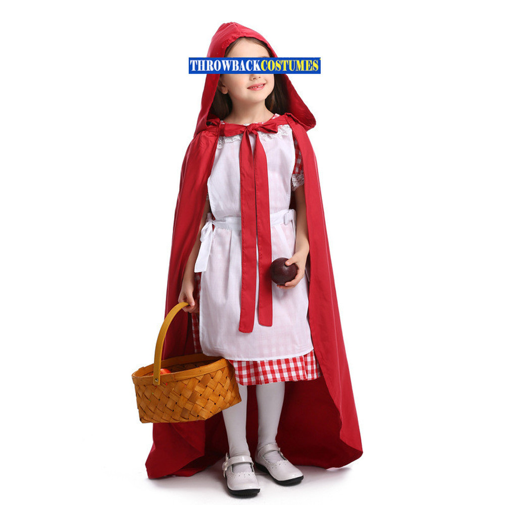 Girls Little Red Riding Hood Costume Halloween Fancy Dress Long Cape Kids Outfit Full Set